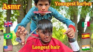 Asmr youngest barber in the world fast and aggressive haircut