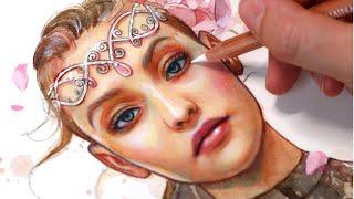 Norse Mythology Inspired REALISTIC PORTRAIT PAINTING PROCESS with Watercolors & Color Pencils