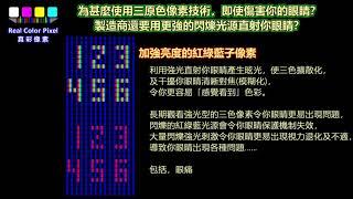 2) 『真彩色像素發明』：終結「強眩光﹑模糊﹑暈眩『亞像素仿色產品』的缺憾」，令幼細線條、文字回復堅實﹑柔光﹑真彩色、具焦點。