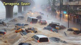 Torrential rains continue in Spain; now flooding streets in Tarragona today