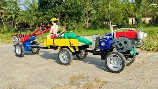 The plowing tractor pulls the generator engine to start pumping water