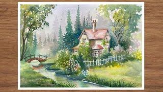 Watercolor Landscape Painting | Unveiling the Serene Beauty of a Dream Home