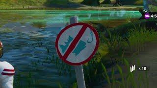 Catch an item with a Fishing Rod at different locations with No Fishing Signs - Fortnite