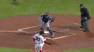 TB@BOS: Longoria cuts down Young at home plate