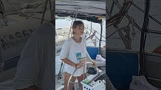 at the wheel on sharmila ️ #sailing #boating #boatlife