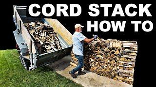 HOW TO STACK A FULL CORD OF FIREWOOD! 128 cubic feet...4'x4'x8'