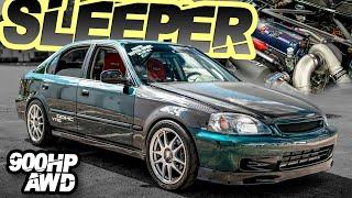 900HP 4 Door Turbo AWD Honda "The Ultimate Sleeper" V8 KILLER with a FULL SOUND SYSTEM!