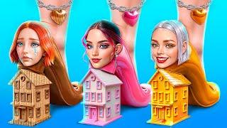 Rich Girl vs Poor Girl vs Giga Rich Girl! 24 Hours House Challenge