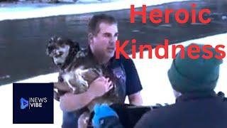 Dog saved in icy river rescue | NEWS VIBE