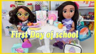 Disney Encanto Mirabel and Isabela's Morning Routine and packing doll backpack and Lunch box