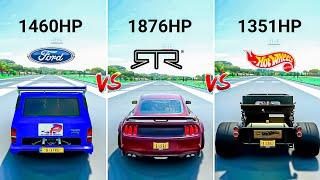 FH4 Drag Race: Ford Supervan 3 Vs Ford Mustang RTR Spec Vs Hot Wheel Bone Shaker