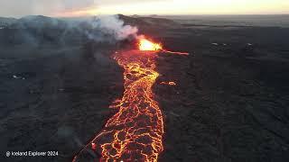 Immense lava flow in Iceland. Drone flies over. 4K  Resolution. 29.11.24 / -6 C