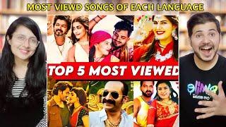 Pakistani Couple Reacts To Top 5 Most Viewed Songs of Each Language Hindi, Tamil, Telugu, Malayalam