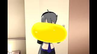 [MMD] Haku blowing her orange balloon to pop