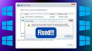 Windows cannot be installed to this disk. The selected disk has an MBR partition table (Fixed!)