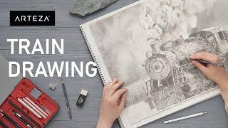 How Long Does it Take to Draw a Steam Train Drawing in Hyperrealism? | ARTEZA