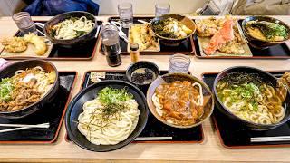 Amazing preparation! Japanese udon shop preparing a lot of tempura