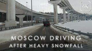 The day after huge snowfall in Moscow. Driving tour. Mitino district, MKAD and Novorizhskoye highway