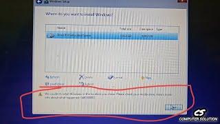 we couldn't install in the window in the location you chose. please check your media drive ( fixed )