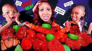 HOT CHEETOS LOBSTER TAIL SEAFOOD BOIL MUKBANG HOT SEAT CHALLENGE | QUEEN BEAST LAYLA & BABY ELIJAH