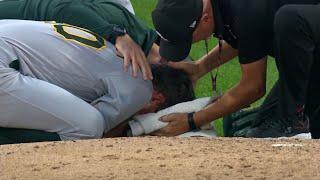 Chris Bassitt Is Carted Off The Field After Being Hit In The Face W/ A Comebacker 