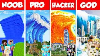 Minecraft TSUNAMI HOUSE BUILD CHALLENGE - NOOB vs PRO vs HACKER vs GOD / Animation