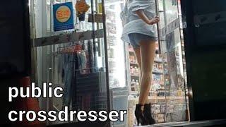 crossdresser - hotpants, Buy stockings at a store