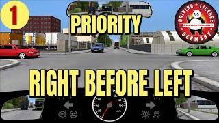 Right of way, priority, right before left, traffic signs German Driving license Theory English