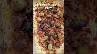 Yummy Yummy Daddy recipe. A delicious meal made of Shredded cheese, bacon bits, olives.  #Delicious