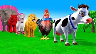 Paint & Animals Cow,Tiger,Lion,Elephant,Sheep Fountain Crossing Transformation Animal Cartoon