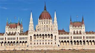 Budapest, Hungary. Walking to the Parliament Building along Danube River