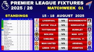 EPL FIXTURES TODAY - Matchweek 1 • EPL Table Standings Today • Premier League Fixtures 25/26