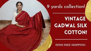 9 Yards Vintage Gadwal silk cotton | Madras sarees | Madisar | Free shipping |