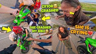 Zx10r Crashed She is Crying | She tried to Ride my Zx10r for First Time   Ducati Bike