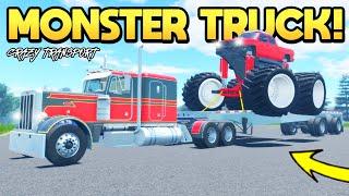 Transporting a MONSTER TRUCK on my TRAILER in Roblox American Plains Mudding!