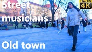 Fun music in the old town. Street musicians. Lviv, Ukraine 4K60fps