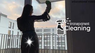 Window cleaning in mesh robe! | 4k | Transparent cleaning