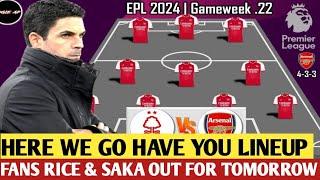 Rice and Saka out as Arteta makes 3 changes | Predicted Arsenal XI vs Nottingham Forest