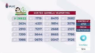 Sorteos 4751 Quiniela Vespertina y 1885 Mini Quiniela Poceada, 28 de Noviembre del 2024.