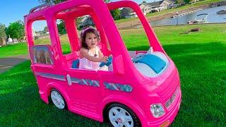 NEW Barbie Camper! Oaks Camping Adventure and running from the FROG!! 