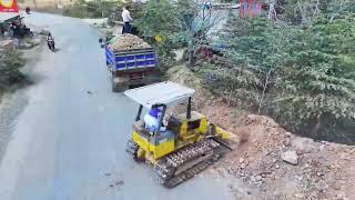 Bulldozer Mini Pushing Soil in Pond with an Amazing Dump Truck Spreading Filling Land Talent