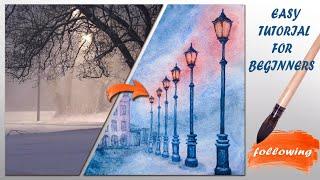 Watercolor painting of Street lights easy and step by step Watercolor Tutorial For Beginners