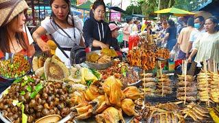 Cambodian Best Countryside Street Food - Crispy Shrimp, Fish Patty, Palm Cakes, Snail, Crab,&more