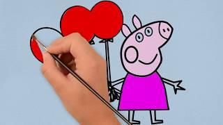 Peepa Pig with Balloons Coloring Pages for Kids - Cartoon World TV