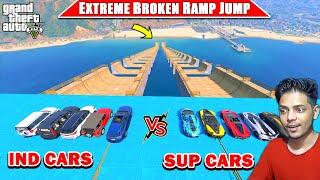 GTA 5 : INDIAN CARS  VS SUPER CARS  EXTREME BROKEN RAMP JUMP CHALLENGE!