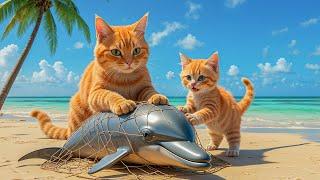 Mama Cat Rescue a Stranded Dolphin  Get Rewarded with Fish and Cook a Beachside Grilled Feast 