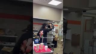 Customer helps staff extinguish fire at Dunkin Donuts