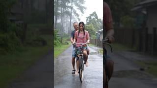 A Young Woman and an Old Man Riding in the Rain ️ #shorts #heavyrain #peaceful #village