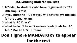 IRC Test | Mandatory before TCS Off campus TEST | Infrastructure Readiness Check | TCS HR Team