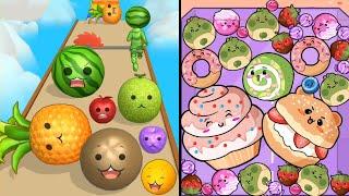 Watermelon Run 3D vs Cake Merge 3D - ASMR Gameplay (Fruits Evolution, Level Up Suika Balls 2048)